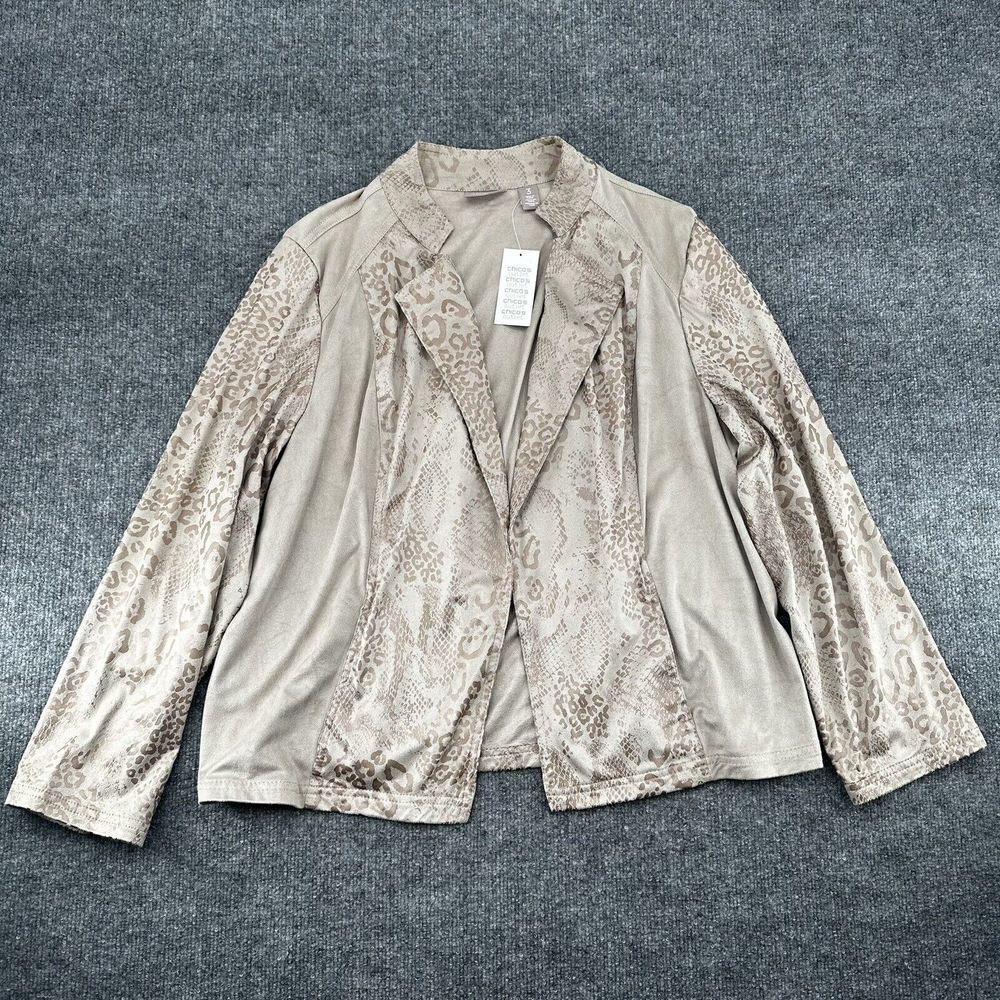 Chicos Jacket Womens 3 Embossed Faux Suede Tibet Taupe Open Snakeskin‎ Print